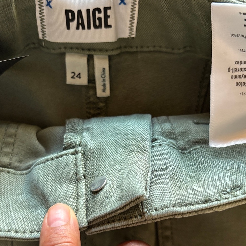 PAIGE Olive Green High-Waist Utility Shorts - Picture 3 of 7